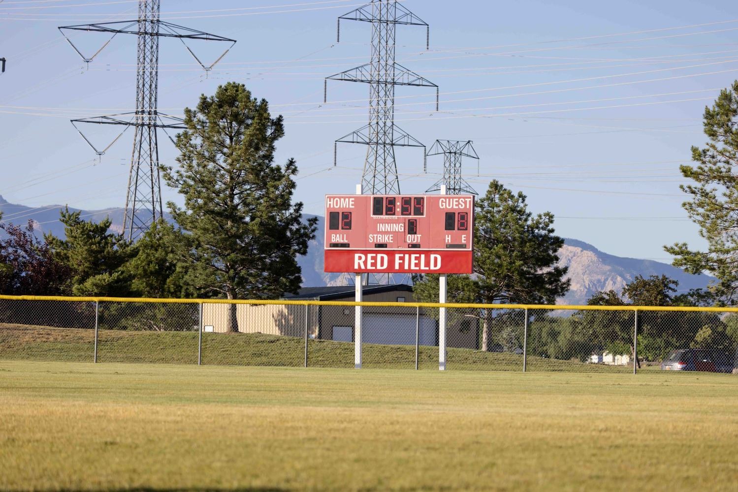 A scoreboard in a field